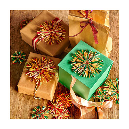 Assorted star-shaped straw tree decorations, max 11 cm diameter, set of 9 2