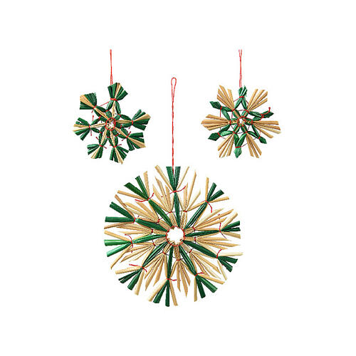 Assorted star-shaped straw tree decorations, max 11 cm diameter, set of 9 3