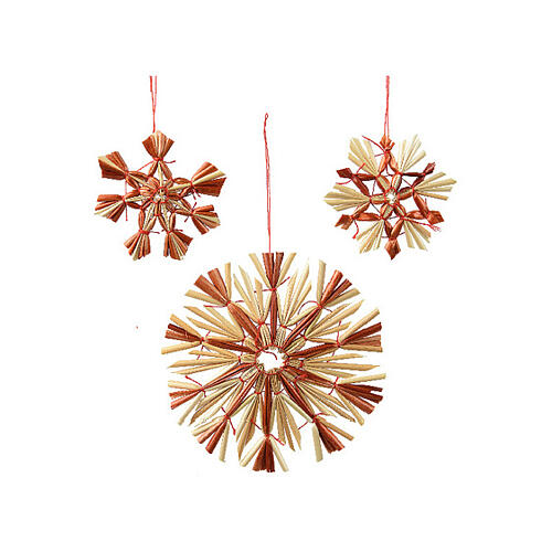 Assorted star-shaped straw tree decorations, max 11 cm diameter, set of 9 4