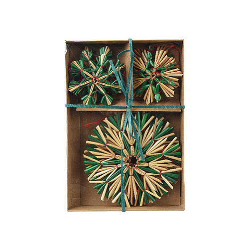 Assorted star-shaped straw tree decorations, max 11 cm diameter, set of 9 5
