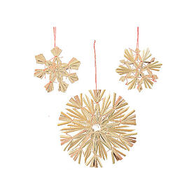 Straw Christmas tree ornaments, snowflakes, three designs