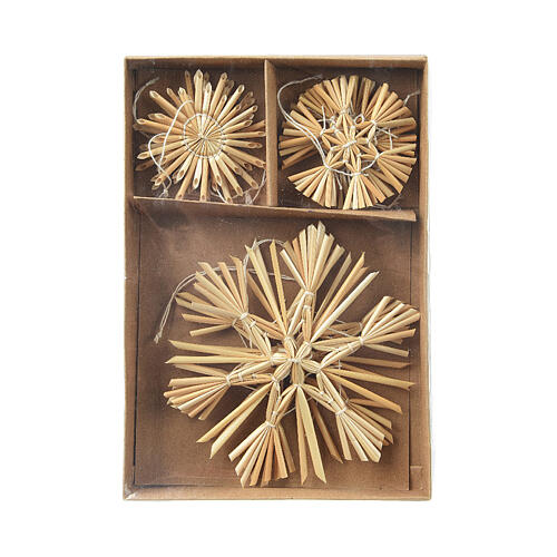 Straw Christmas tree ornaments, snowflakes, three designs 2