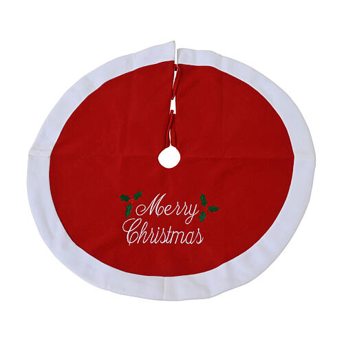 Christmas tree base cover with red and white inscription, 35 in 1