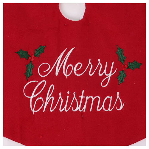 Christmas tree base cover with red and white inscription, 35 in 2