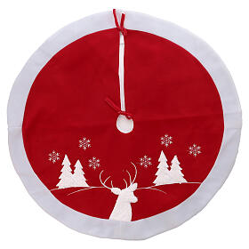 Fonda para base árbol de Navidad copos de nieve y renos 90 cm