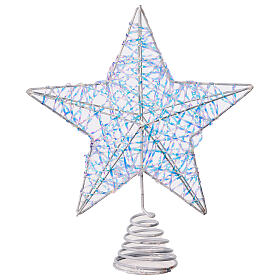 Christmas tree topper, white metallic star, 8x8 in