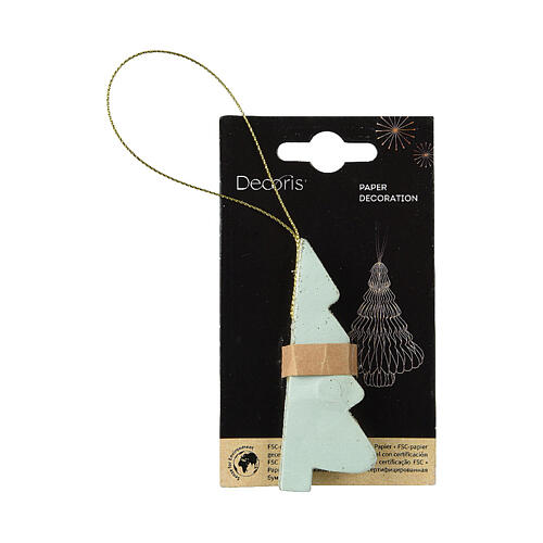 Christmas tree decoration of aquamarine 100% FSC paper, 3 in 2