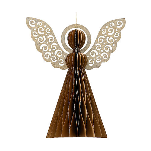 Decoración para árbol de Navidad papel 100% FSC ángel color avellana 8 cm 1