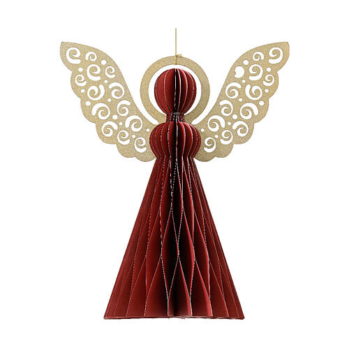 Decorazione Angelo 8 cm color rosso per albero di Natale carta 100% FSC 1