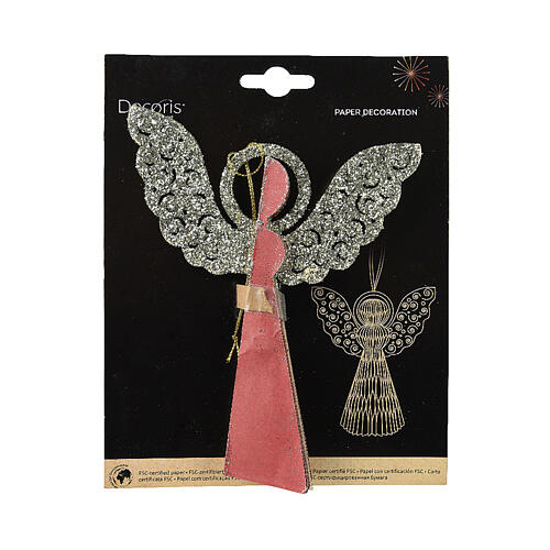 Angel-shaped Christmas decoration, red paper, 100% FSC, h 6 in 2