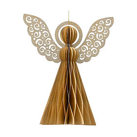 Angel Christmas decoration in beige FSC 100% paper with glittery wings 17x20 cm