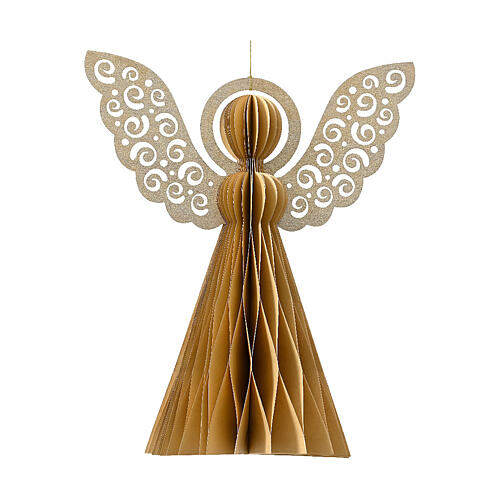 Angel Christmas decoration in beige FSC 100% paper with glittery wings 17x20 cm 1