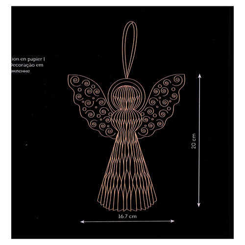 Angel Christmas decoration in beige FSC 100% paper with glittery wings 17x20 cm 3