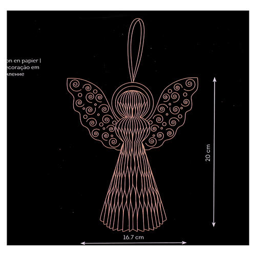 Angel decoration in FSC 100% red paper 17x20 cm with glittery wings 3