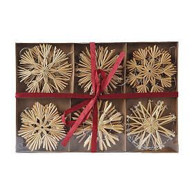 Set of 12 assorted straw snowflakes 11 cm