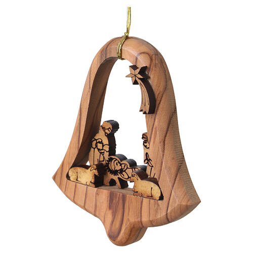 Addobbo campana albero Natale Natività legno ulivo Betlemme 8 cm 2