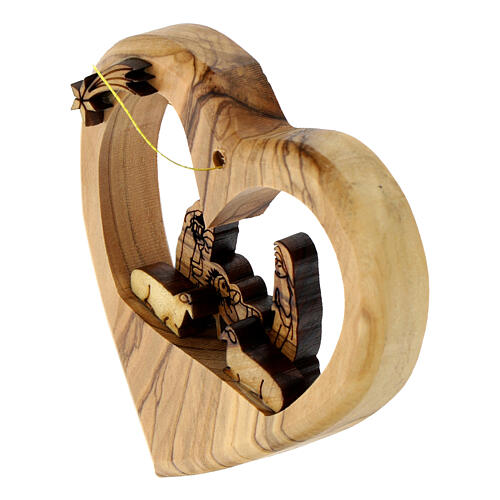 Cuore Natività addobbo albero Natale legno ulivo 8 cm 2