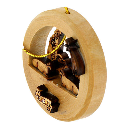 Round ornament for Christmas tree with Nativity, olivewood, 2.5 in 2