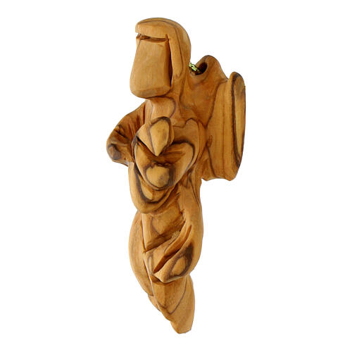 Angelo di Natale con bambino ulivo intagliato 7 cm 2