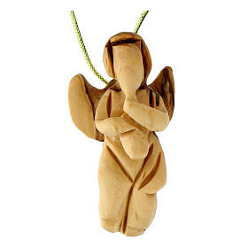 Angel with flute, carved by hand, Holy Land olivewood, 3 in