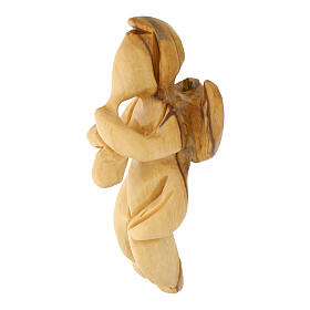 Angel with flute, carved by hand, Holy Land olivewood, 3 in