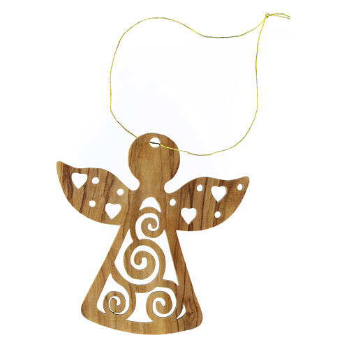Weihnachtsbaumanhänger „Engel mit Herzen und Spiralen“, Olivenholz, 6 × 6 cm 3