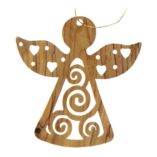 Angel with carved hearts and spirals, olivewood, 2.5 in 1