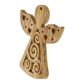 Ángel con corazones y espirales talladas madera olivo 6 cm