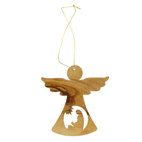 Weihnachtsbaumanhänger „Engel mit Gottesmutter und Kind“, Olivenholz, 6 × 6 cm 3