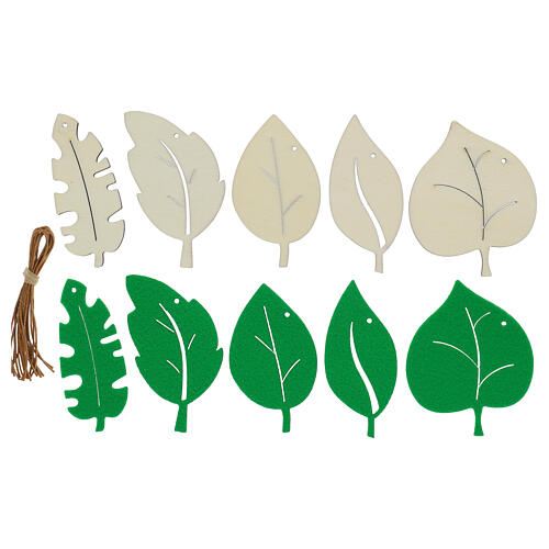 Set 10 decorazioni albero SPIRA Large foglie feltro legno 1