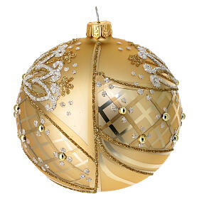 Christmas tree ball of blown glass, dull gold with golden and white glitter, 4 in