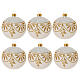 Set of 6 Christmas balls, dull white blown glass with floral pattern, 3 in s1