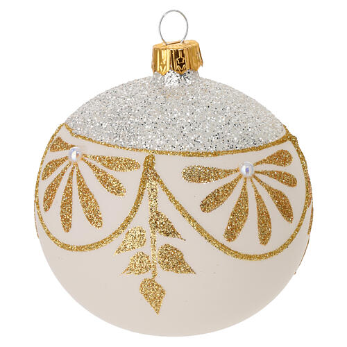 Set 6 pz palline Natale vetro soffiato bianco opaco decoro floreale 80 mm 2