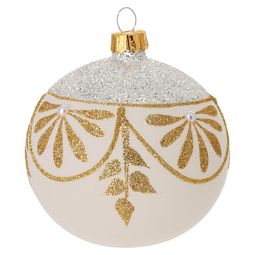 Set 6 pz palline Natale vetro soffiato bianco opaco decoro floreale 80 mm 3