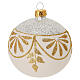 Set of 6 pcs Christmas baubles in opaque white blown glass with floral decoration 80 mm s2