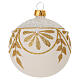 Set of 6 pcs Christmas baubles in opaque white blown glass with floral decoration 80 mm s4