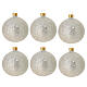 Set of 6 silver glitter blown glass Christmas baubles 80 mm s1