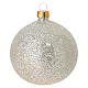 Set of 6 silver glitter blown glass Christmas baubles 80 mm s2