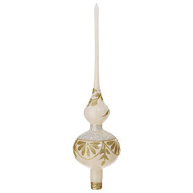 Christmas tree topper of white blown glass, golden decorations, 15 in