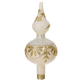 Christmas tree topper of white blown glass, golden decorations, 15 in