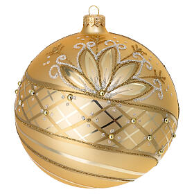 Christmas ball of 6 in, dull golden blown glass with white and golden glitter