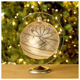 Christmas ball of 6 in, dull golden blown glass with white and golden glitter