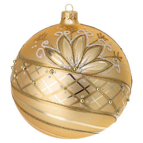 Christmas ball of 6 in, dull golden blown glass with white and golden glitter 1