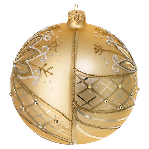 Christmas ball of 6 in, dull golden blown glass with white and golden glitter 3