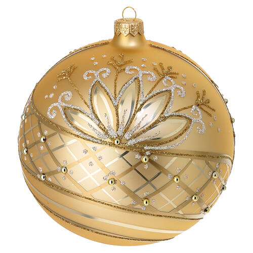 Christmas ball of 6 in, dull golden blown glass with white and golden glitter 4