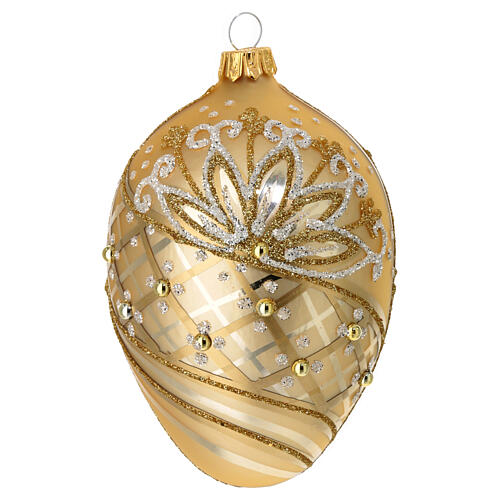 Boule de Noël oeuf verre soufflé or satiné décoration paillettes or et blanc 60 mm 3