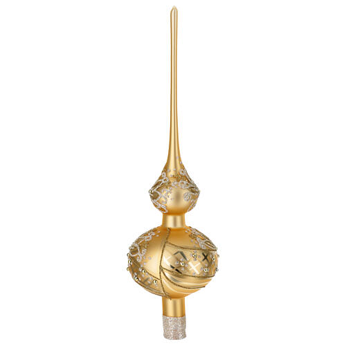 Baumspitze, mundgeblasenes Glas, Gold mit Glitzerdekor – Höhe 35 cm 3