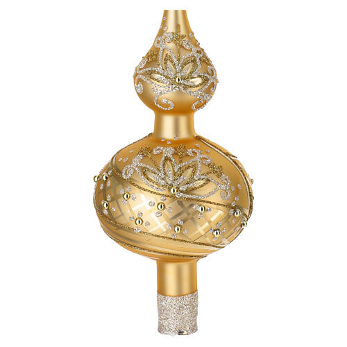 Golden Christmas tree topper with glittery decorations, blown glass, 14 in 2