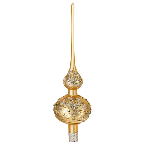 Ponteira ouro decorações purpurina vidro soprado 35 cm 1