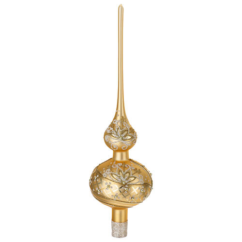 Ponteira ouro decorações purpurina vidro soprado 35 cm 4